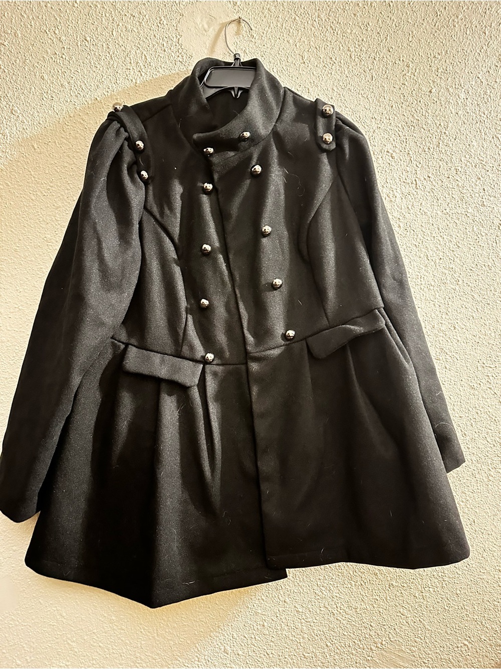 Black Military-Style Women's Coat with Decorative Buttons